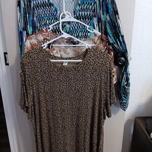 Lot of Three Womens Tops/Blouses Animal ..Stripes.. XLG Turq. Brown Black